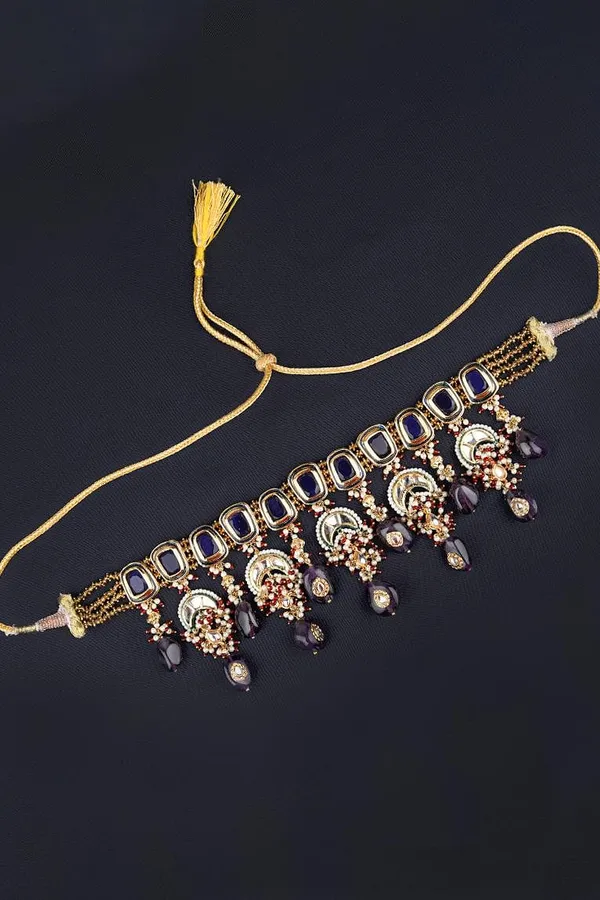 Prussian Passion Purple Kundan Choker Necklace