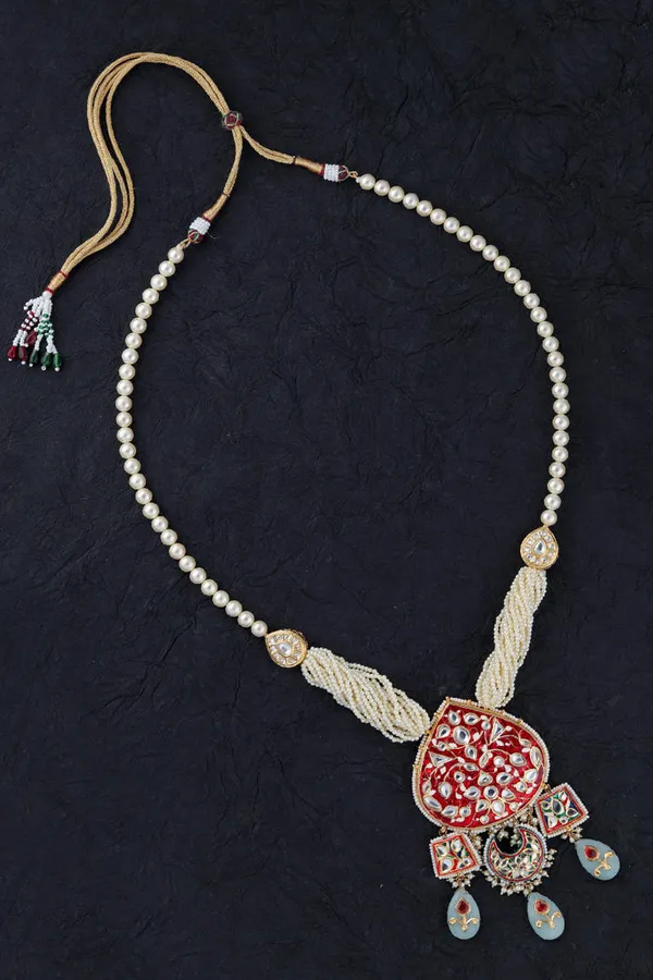 Red Meenakari with Pearl Strings Kundan Necklace