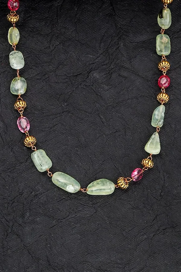 Pink & Green with Gold Beads Necklace