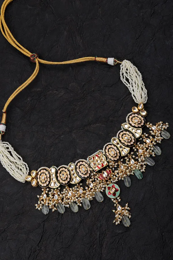 Black Meenakari with Barium Drops Kundan Choker Necklace