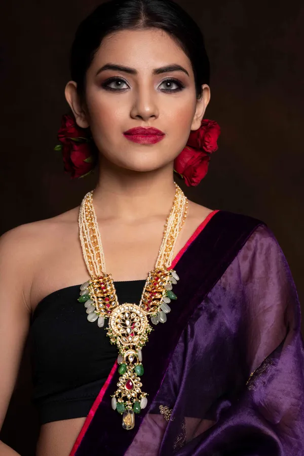 Emerald with Barium & Pearls Rani Haar Necklace
