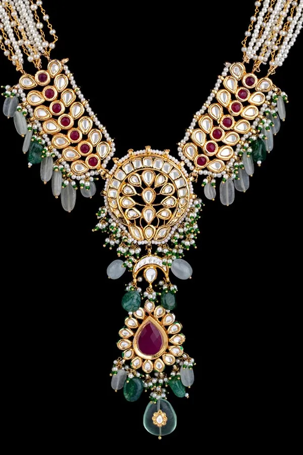 Emerald with Barium & Pearls Rani Haar Necklace