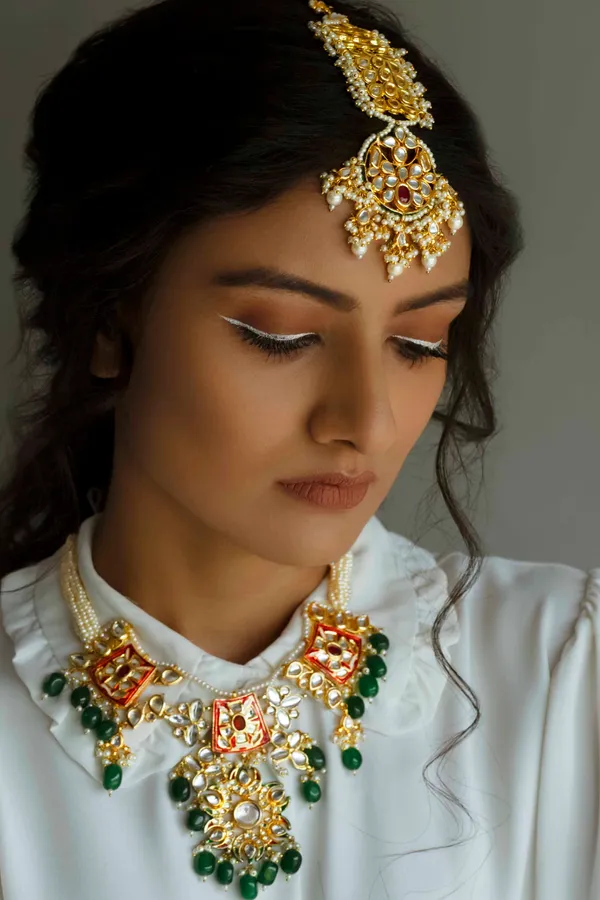 Red & Green Meenakari with Pearls Kundan Choker Necklace