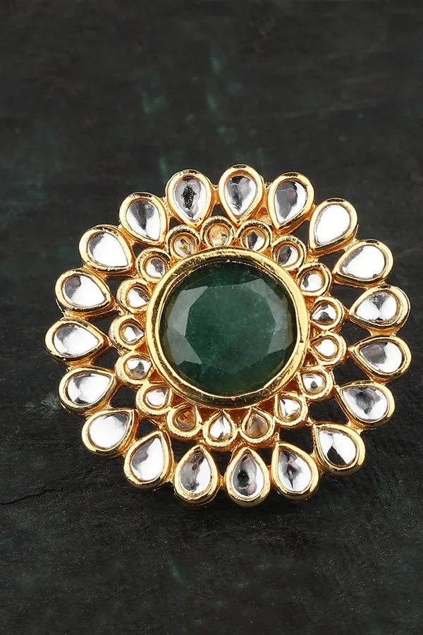 Green Kundan Cocktail Ring