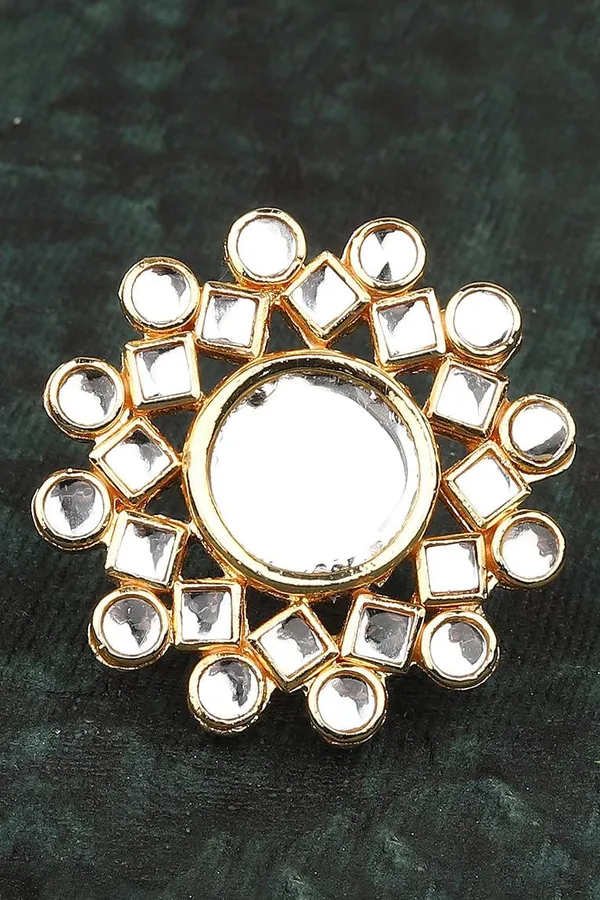White Floral Motif Kundan Ring
