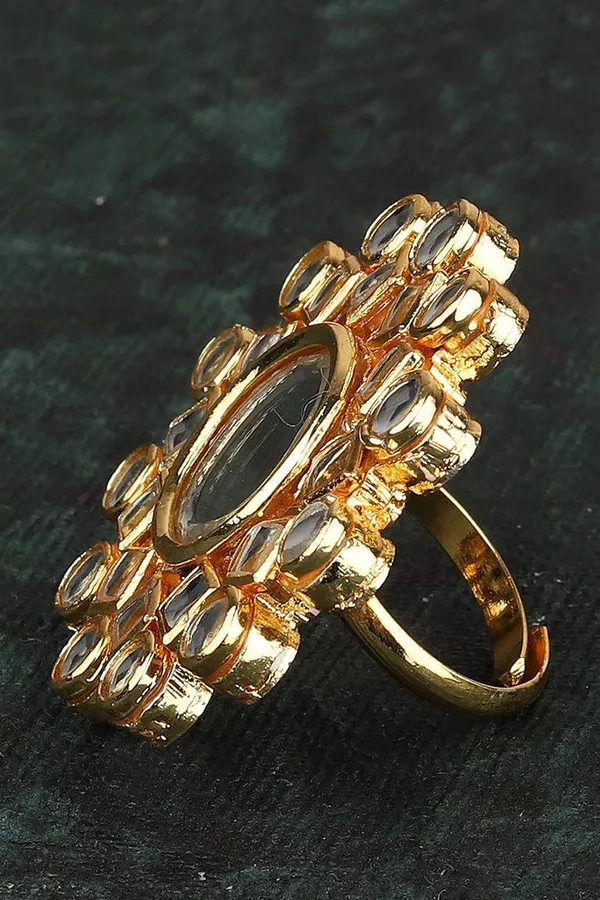 White Floral Motif Kundan Ring