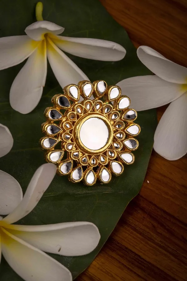 White Kundan Cocktail Ring