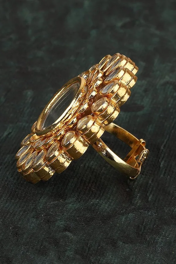 White Kundan Cocktail Ring