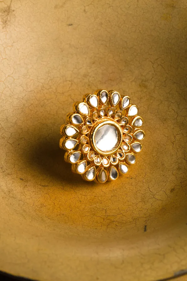 White Kundan Cocktail Ring