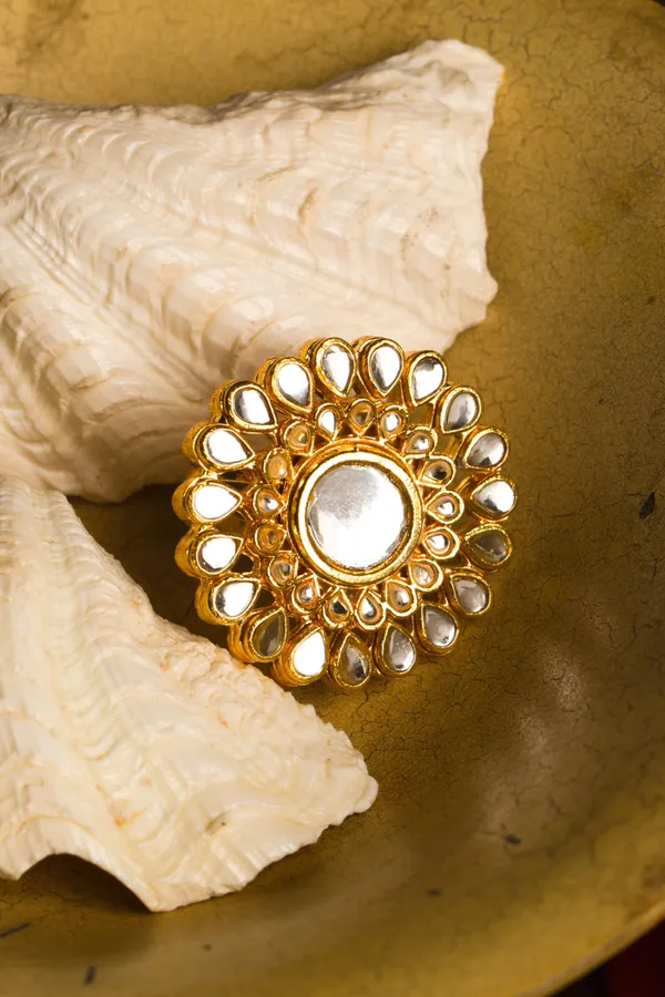 White Kundan Cocktail Ring