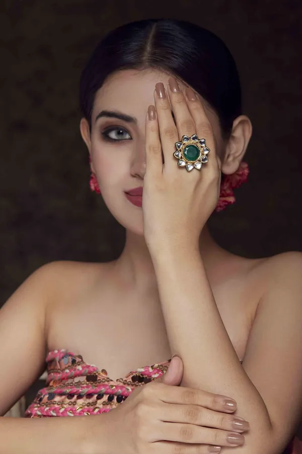 Green Star Kundan Cocktail Ring