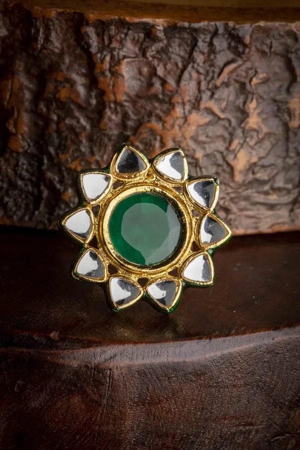 Green Star Kundan Cocktail Ring
