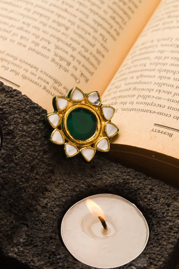 Green Star Kundan Cocktail Ring