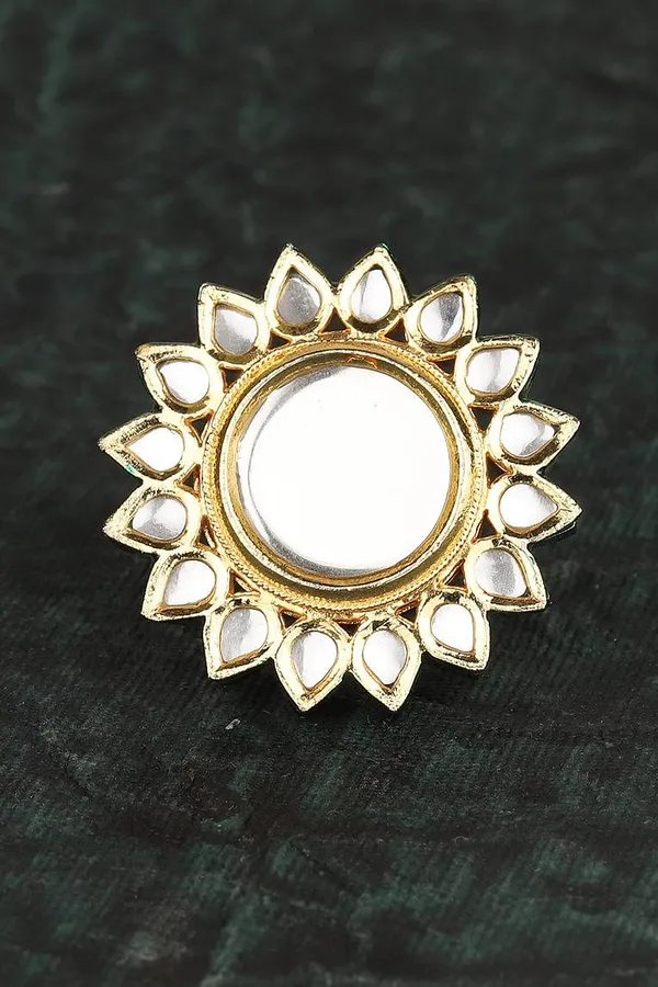 All White Kundan Cocktail Ring