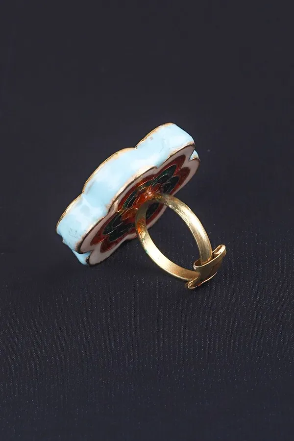 Turquoise Geometric Kundan Cocktail Ring