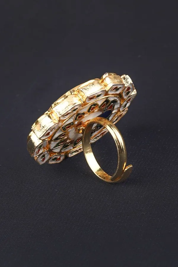 Red Kundan Cocktail Ring