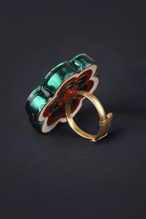 Red Flower Kundan Ring