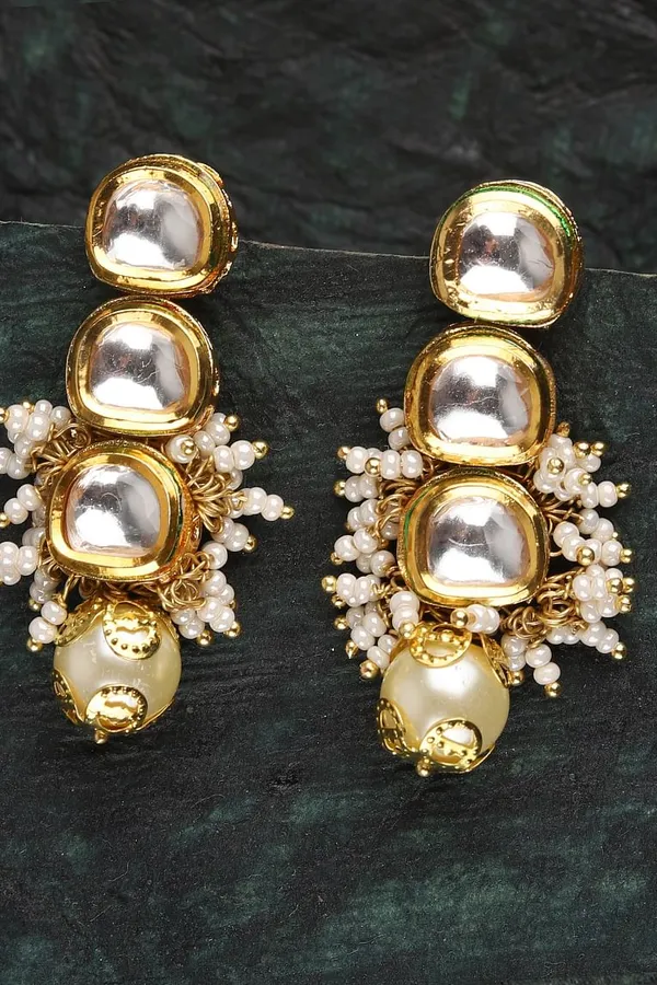 White Pearl & Kundan Earrings
