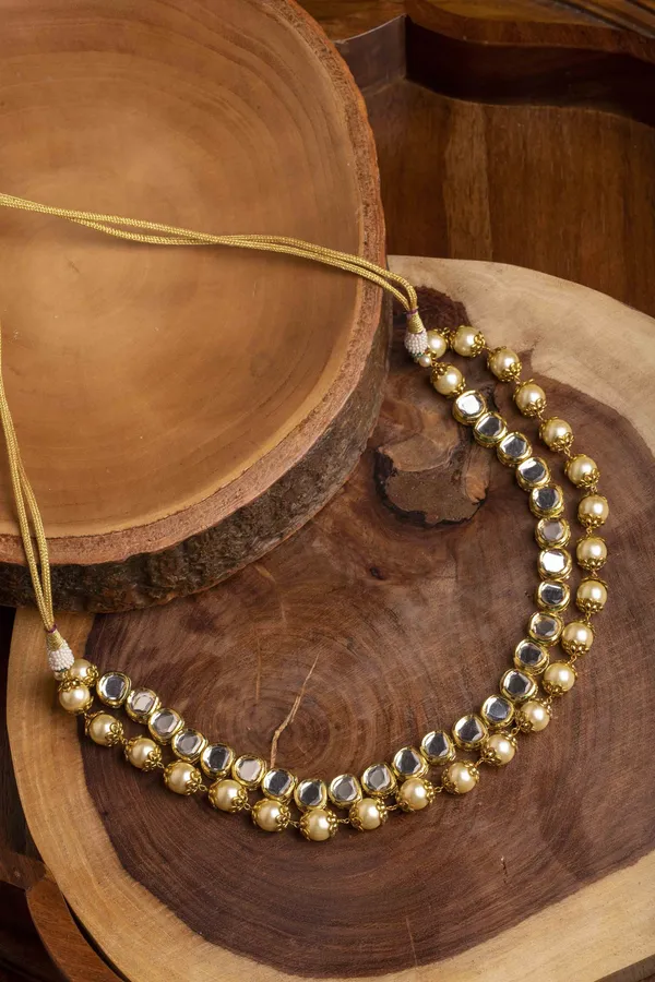 Double String Kundan & Pearl Necklace