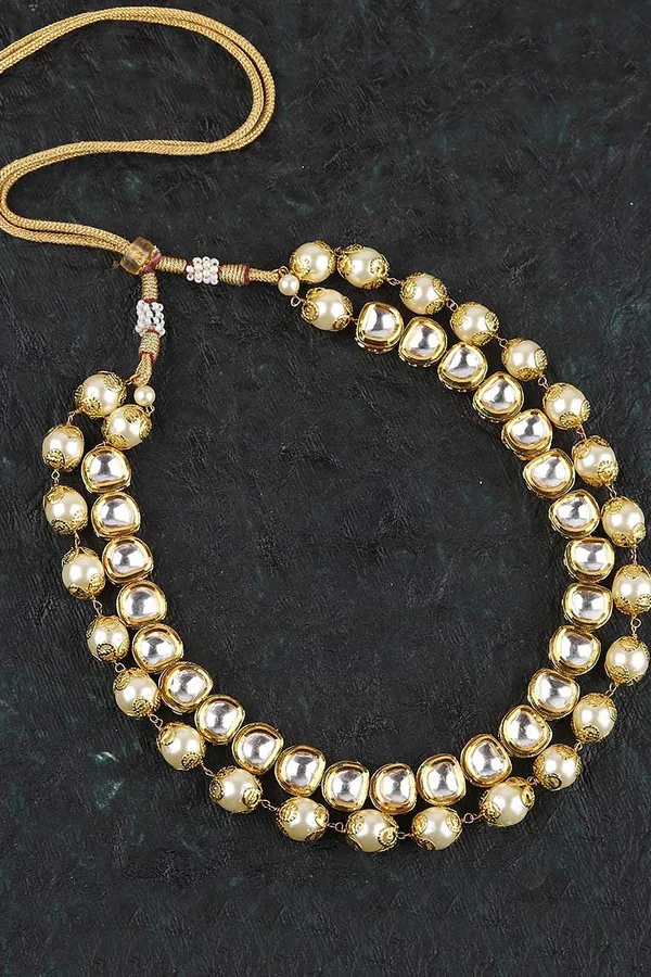 Double String Kundan & Pearl Necklace
