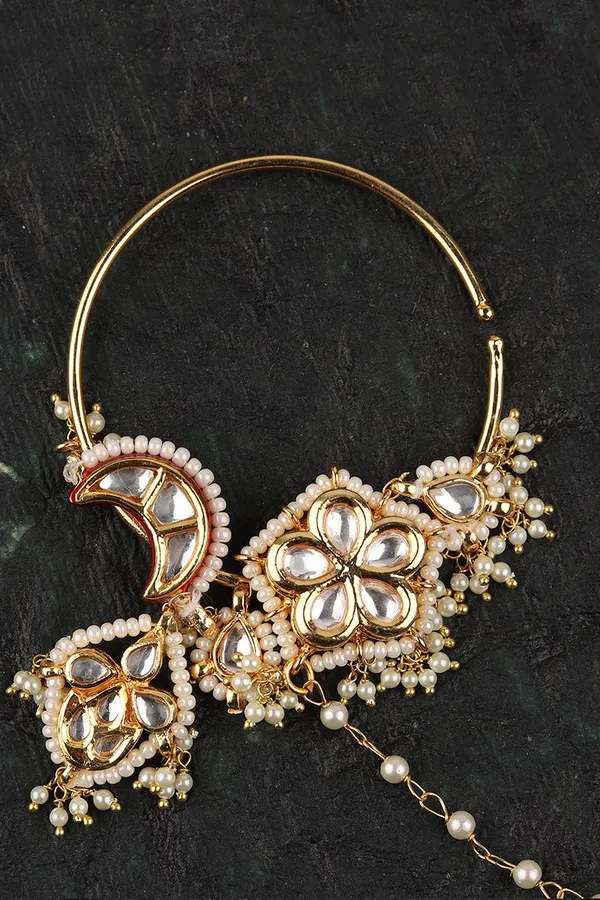 Flower & Moon Pearls Kundan Nath