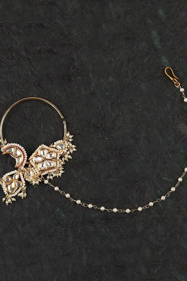 Flower & Moon Pearls Kundan Nath