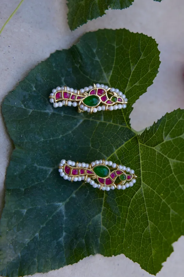 Pink & Green Kundan Ethnic Earrings