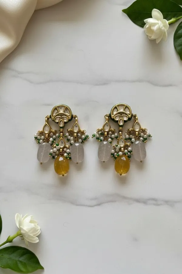 Citric Green Yellow Kundan Earrings