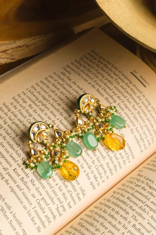 Citric Green Yellow Kundan Earrings