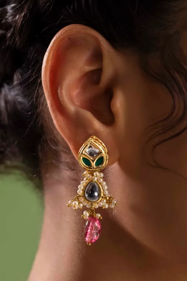 Green Petal with Tourmaline Drop Earrings