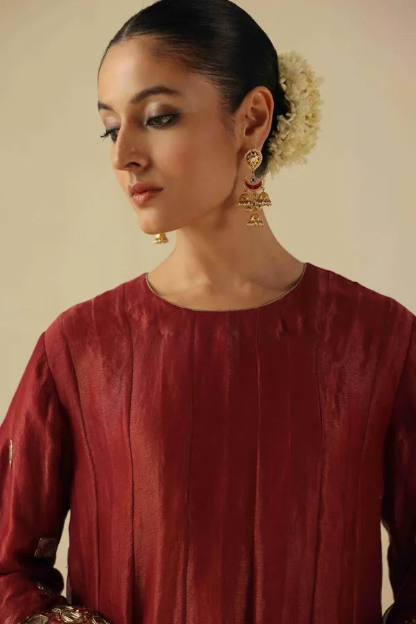 Red Chand Jhumki Earrings