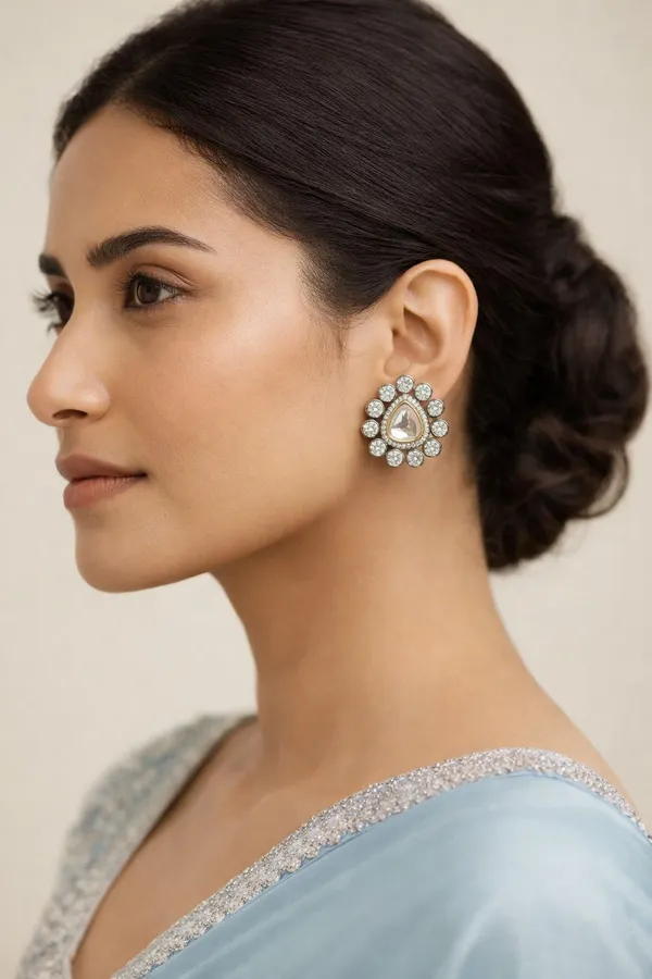 White & Gold Zirconia Studs Earrings