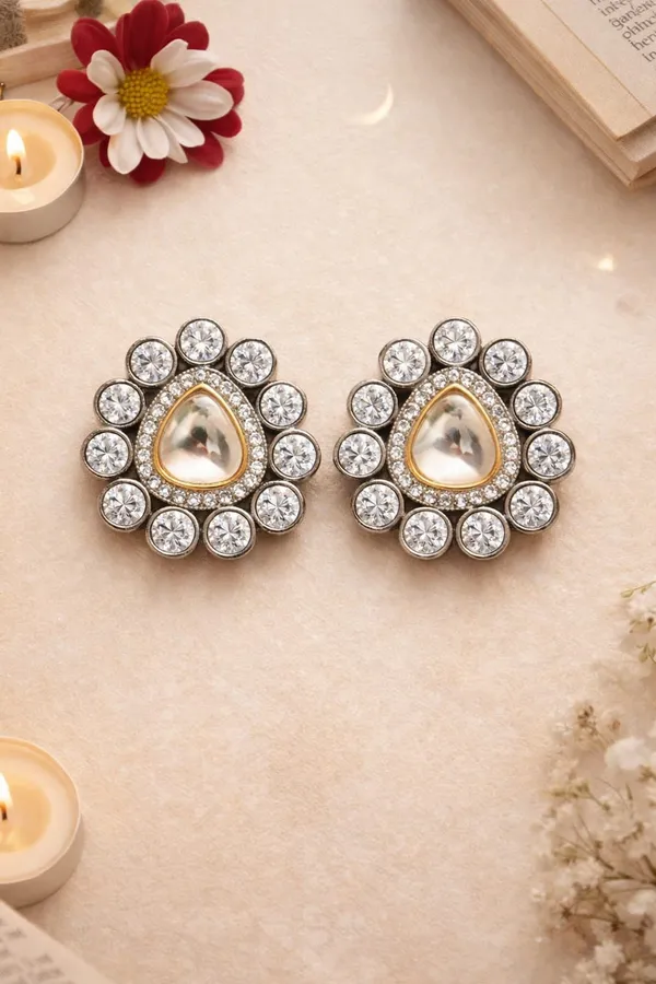 White & Gold Zirconia Studs Earrings