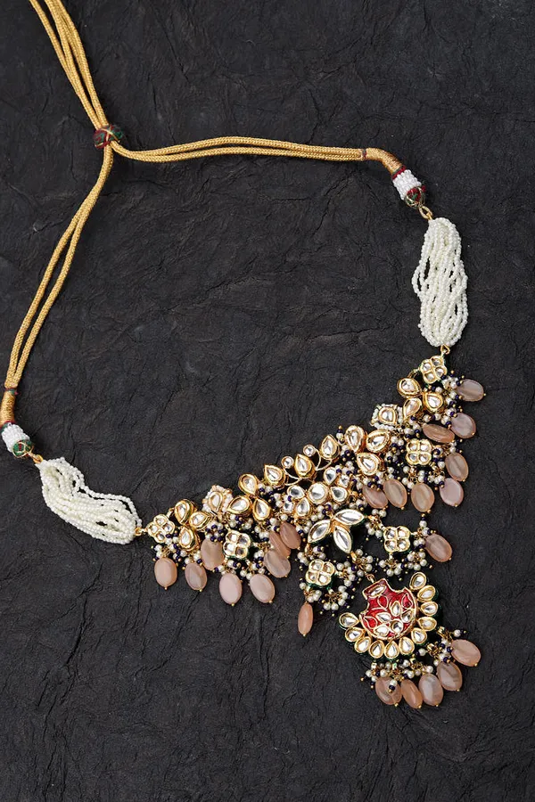 Red Meenakari Gold Kundan Necklace