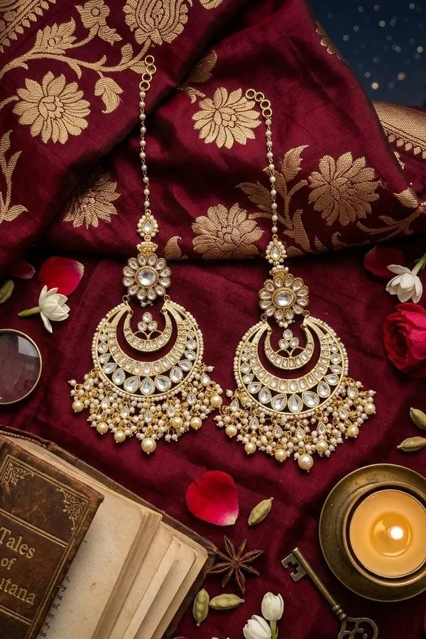 Statement Kundan Gold & White Pearls Chandbali