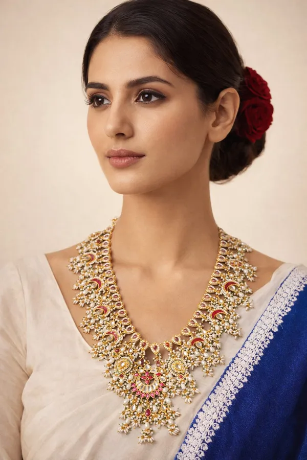 Statement Red Green Meena Kundan Necklace