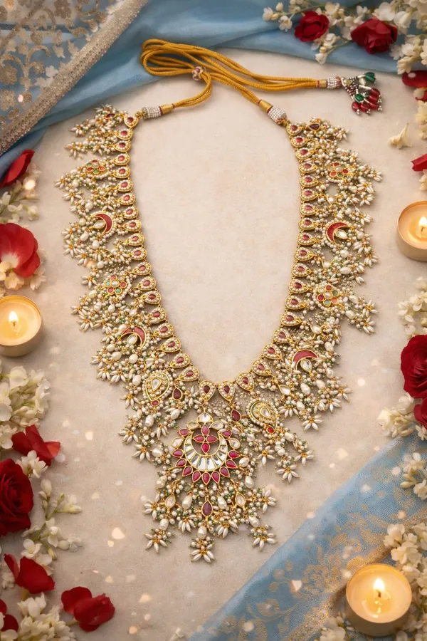 Statement Red Green Meena Kundan Necklace