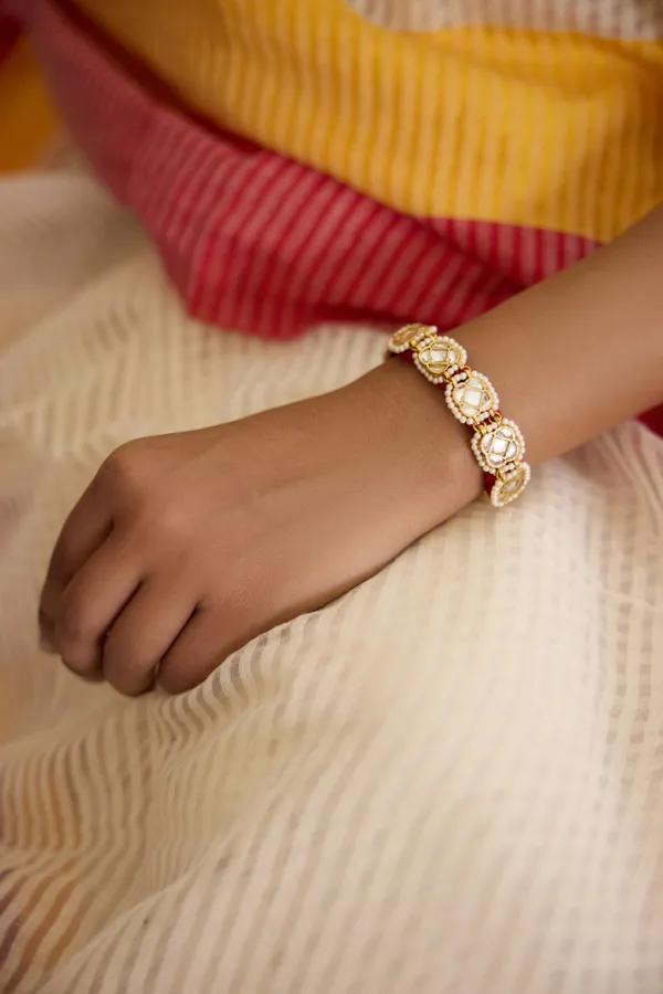 Gold & White Kundan Pearls Bracelet