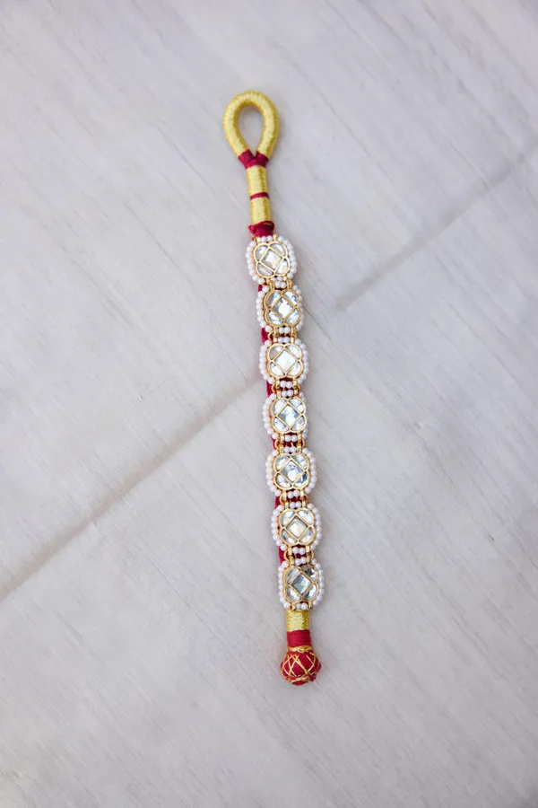 Gold & White Kundan Pearls Bracelet