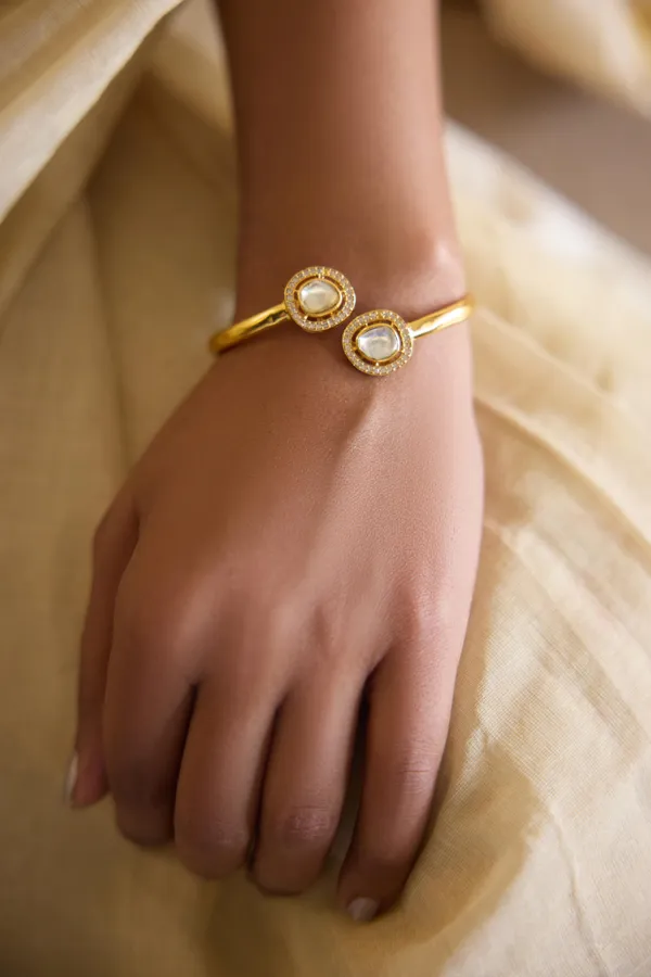 Gold Zirconia Adjustable Bangle Bracelet