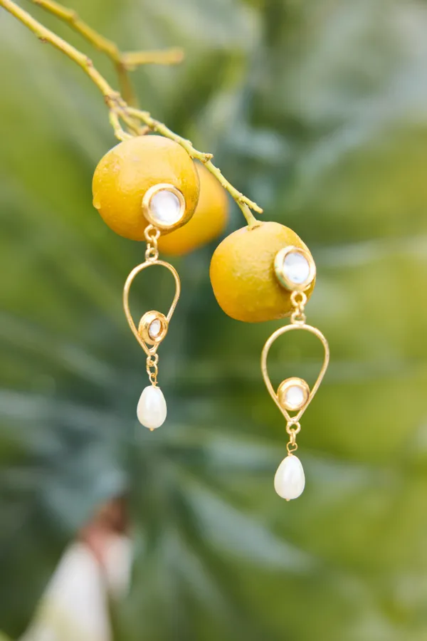 Golden Kundan Pearl Dangler Earrings