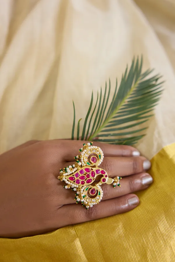 Red & Green Kundan Ethnic Ring