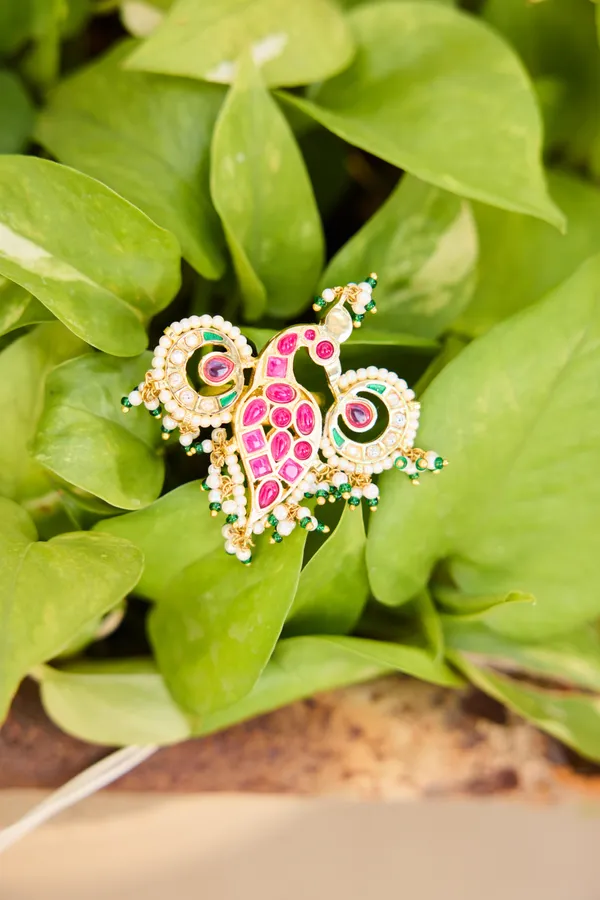 Red & Green Kundan Ethnic Ring