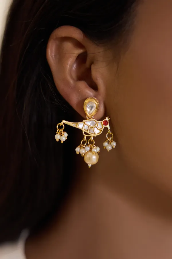 Ethnic Red Kundan Pearls Earrings