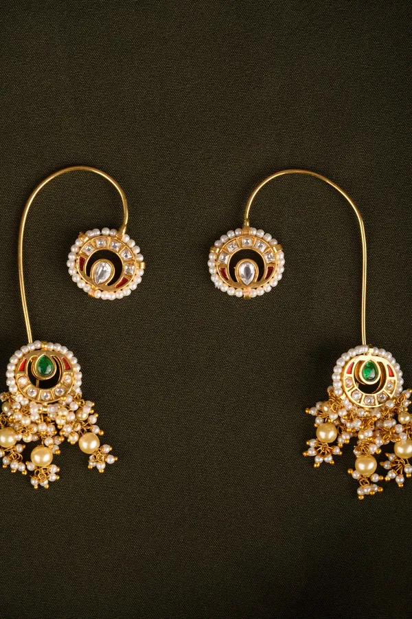Red & Green Kundan Earcuffs
