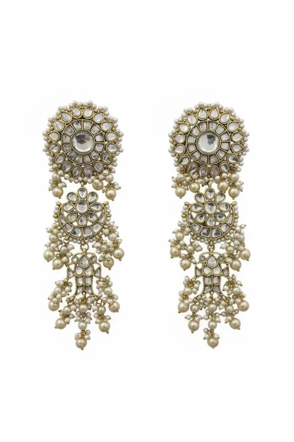 Statement Gold & White Fish Motif Dangler Earrings