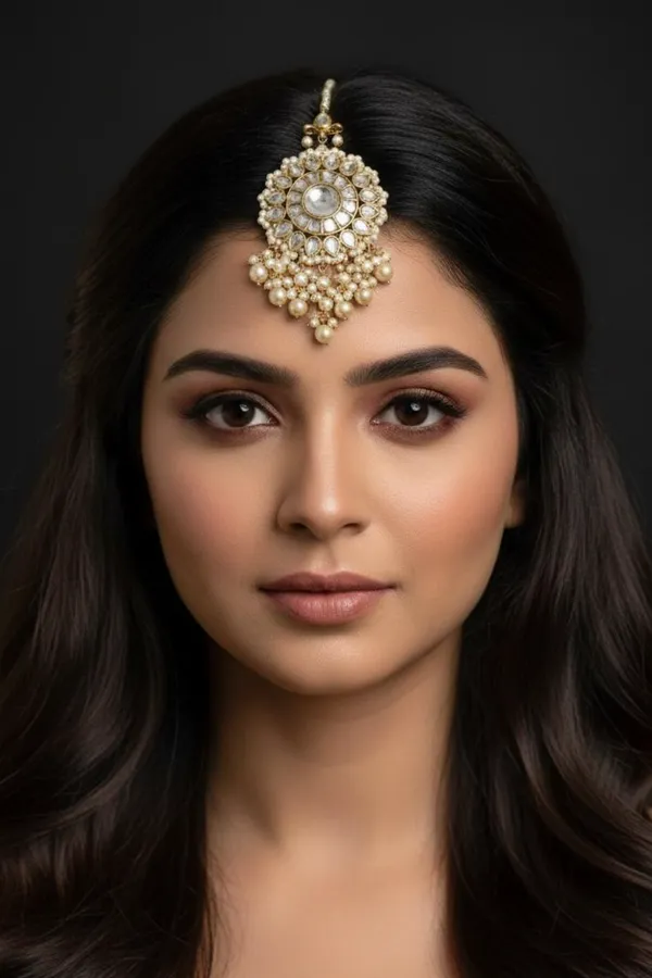 Statement Gold & White Kundan Maang Tikka