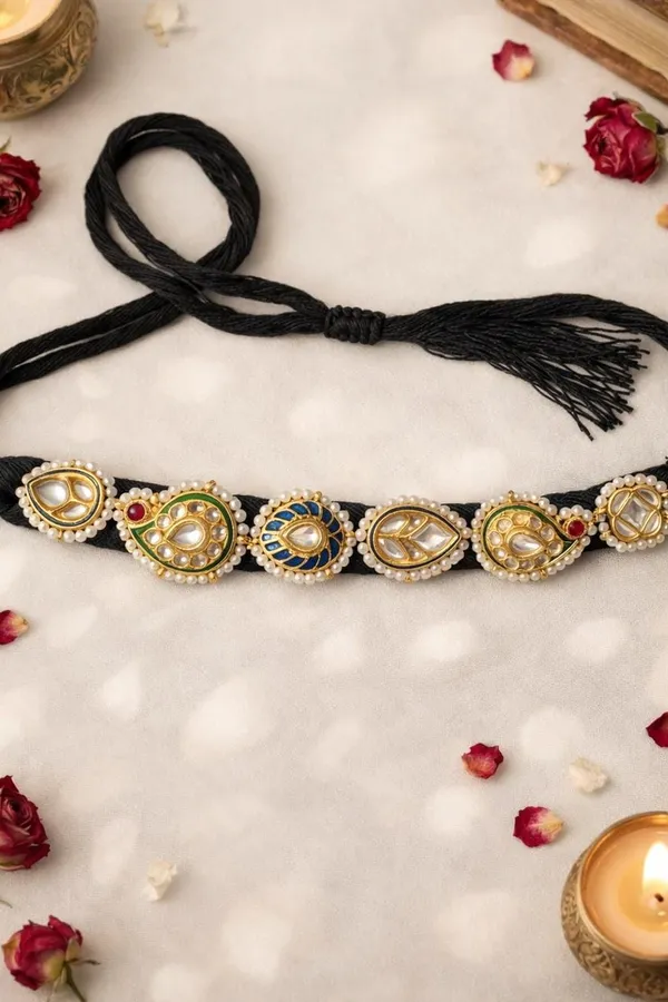 Green Blue Meena Kundan Paisley Choker Necklace