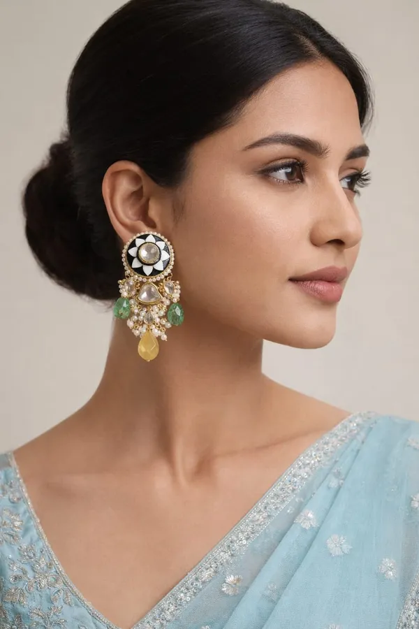 Black & White Meenakari with Yellow Drop Earrings