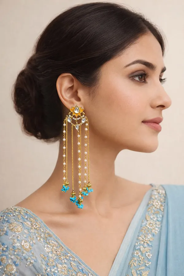 Pink Lotus Turquoise Beads Dangler Earrings